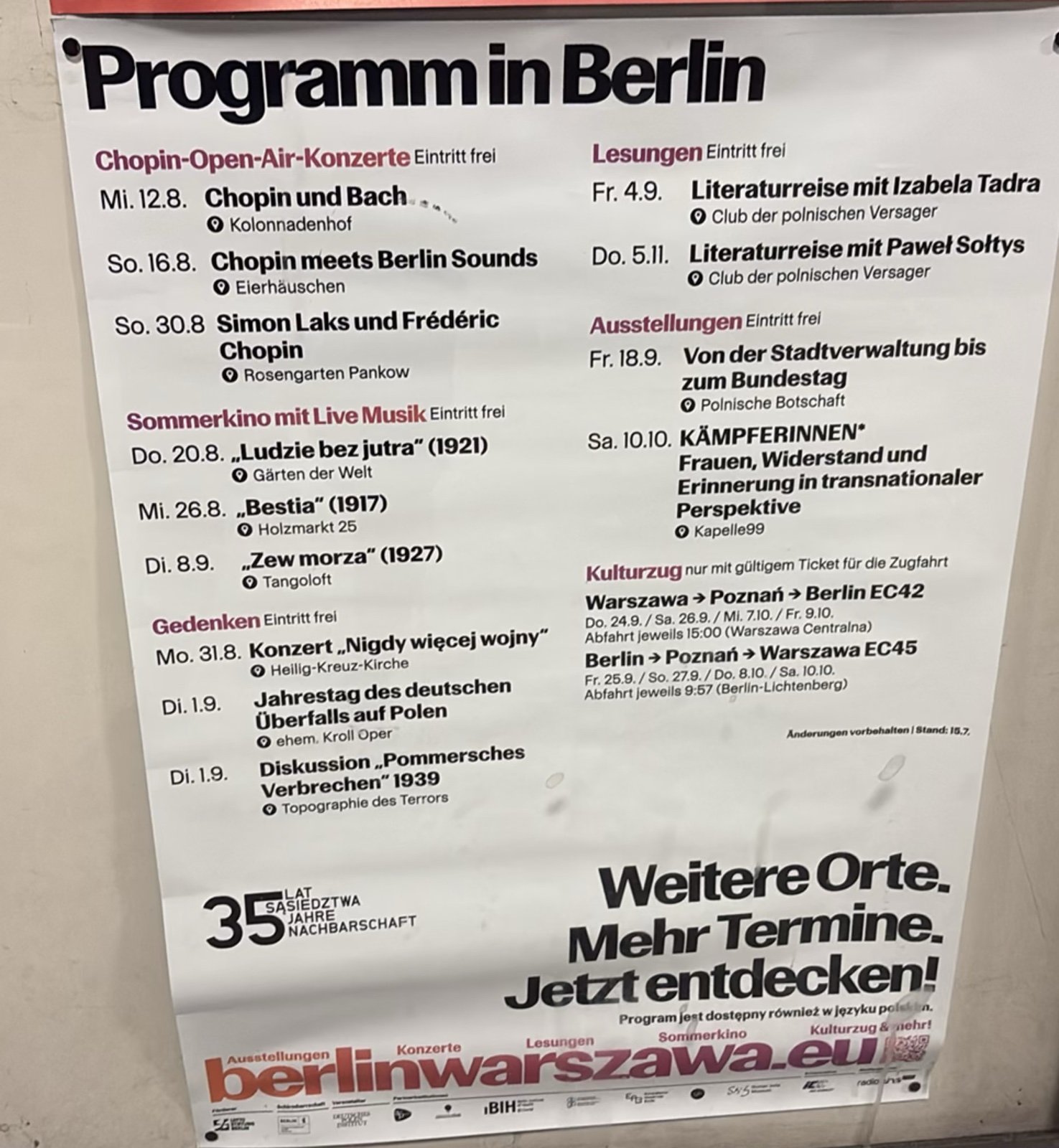 Programm in Berlin - 35 Jahre Nachbarschaft